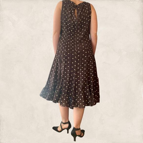 Polka Dot Chocolate Brown Dress Size 12 Sandra Allen A-line Twee Classic - Picture 1 of 4